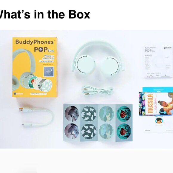 NEW BuddyPhones POP Fun Wireless SafeAudio Headphones With Stickers, Green - Picture 4 of 6